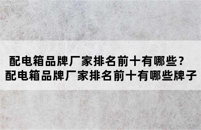 配电箱品牌厂家排名前十有哪些？ 配电箱品牌厂家排名前十有哪些牌子